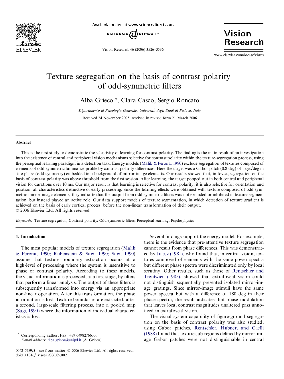 Texture segregation on the basis of contrast polarity of odd-symmetric filters