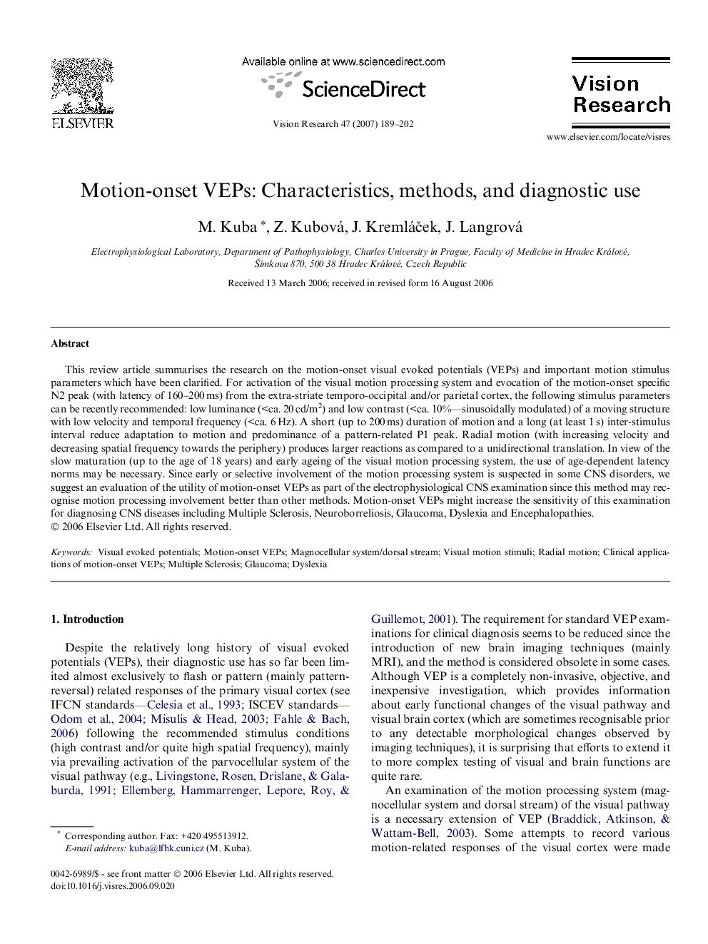 Motion-onset VEPs: Characteristics, methods, and diagnostic use