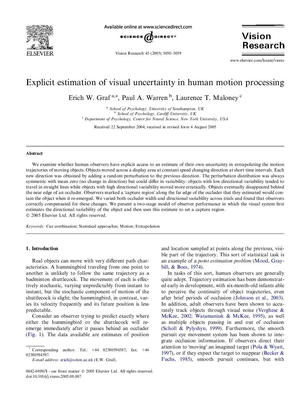 Explicit estimation of visual uncertainty in human motion processing