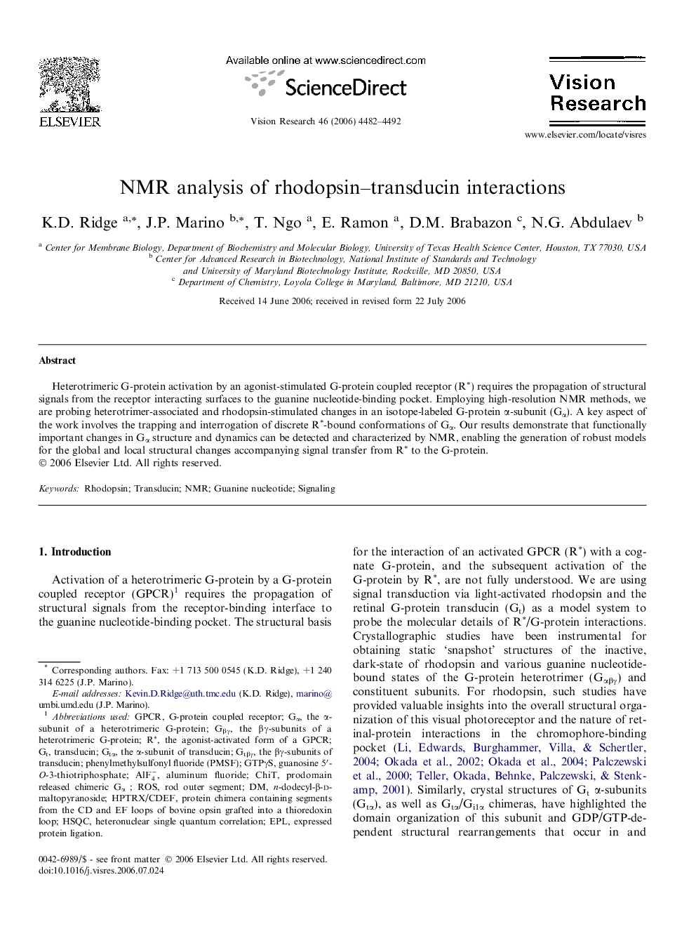 NMR analysis of rhodopsin–transducin interactions