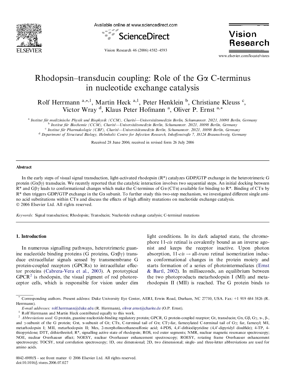 Rhodopsin–transducin coupling: Role of the Gα C-terminus in nucleotide exchange catalysis