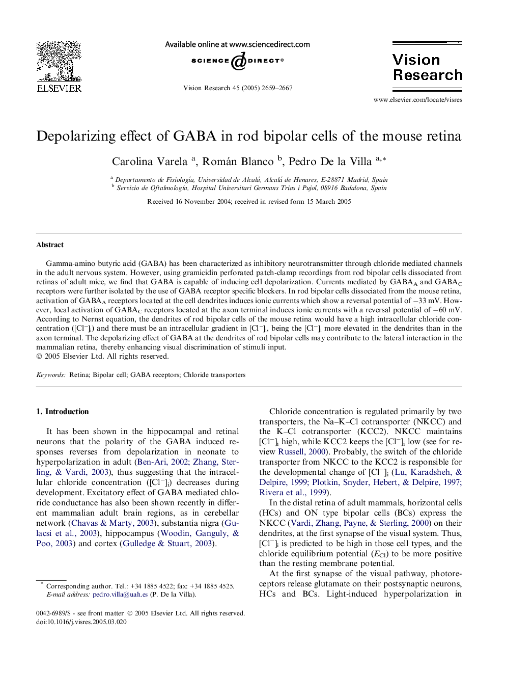 Depolarizing effect of GABA in rod bipolar cells of the mouse retina