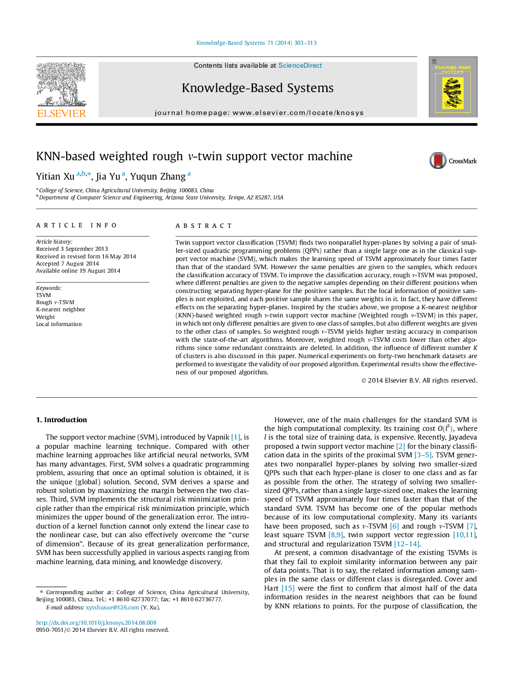 KNN-based weighted rough ν-twin support vector machine