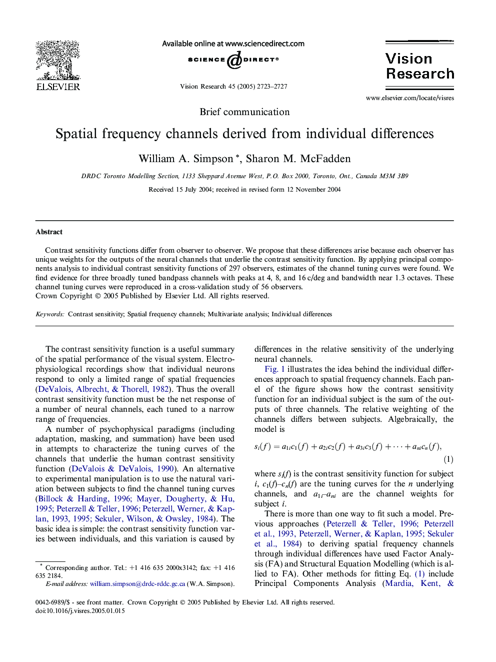 Spatial frequency channels derived from individual differences