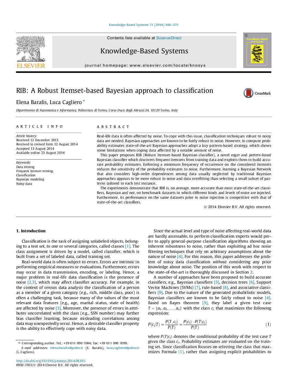 RIB: A Robust Itemset-based Bayesian approach to classification