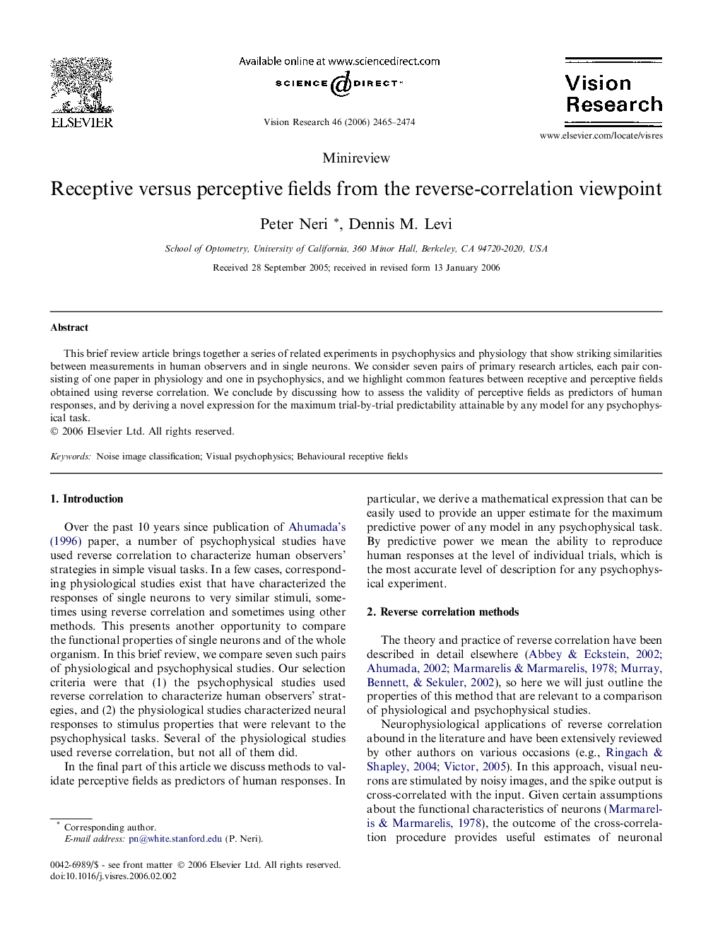 Receptive versus perceptive fields from the reverse-correlation viewpoint