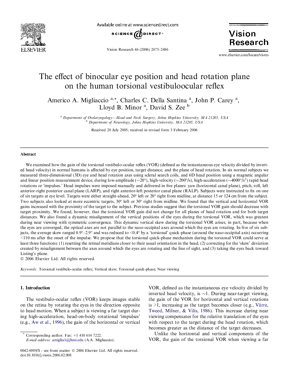 The effect of binocular eye position and head rotation plane on the human torsional vestibuloocular reflex