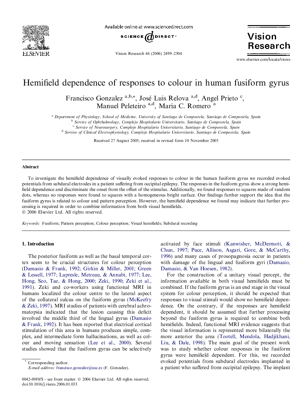 Hemifield dependence of responses to colour in human fusiform gyrus