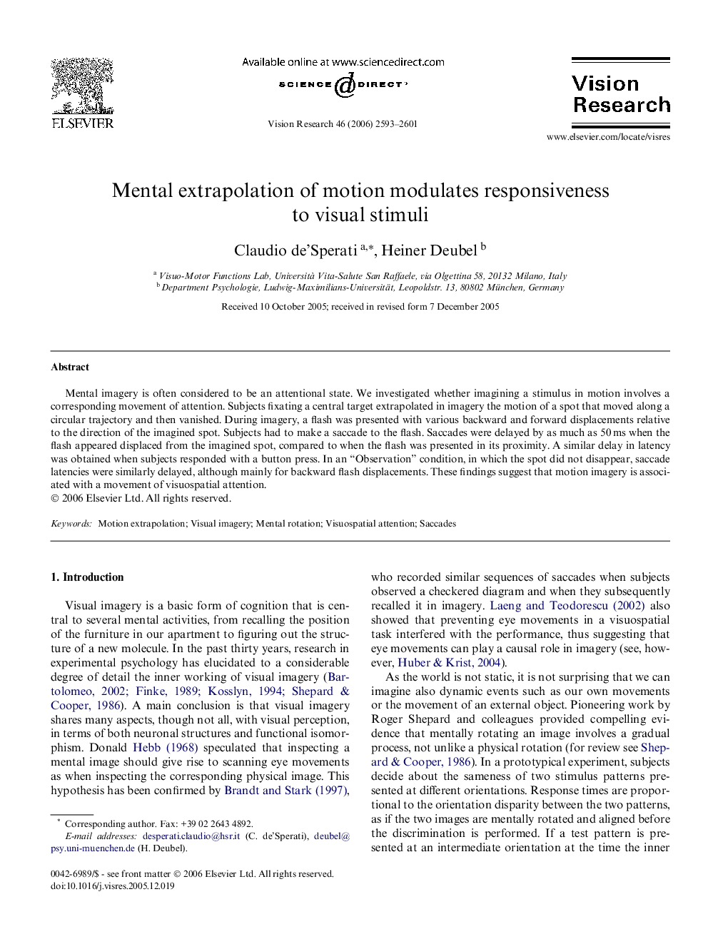 Mental extrapolation of motion modulates responsiveness to visual stimuli