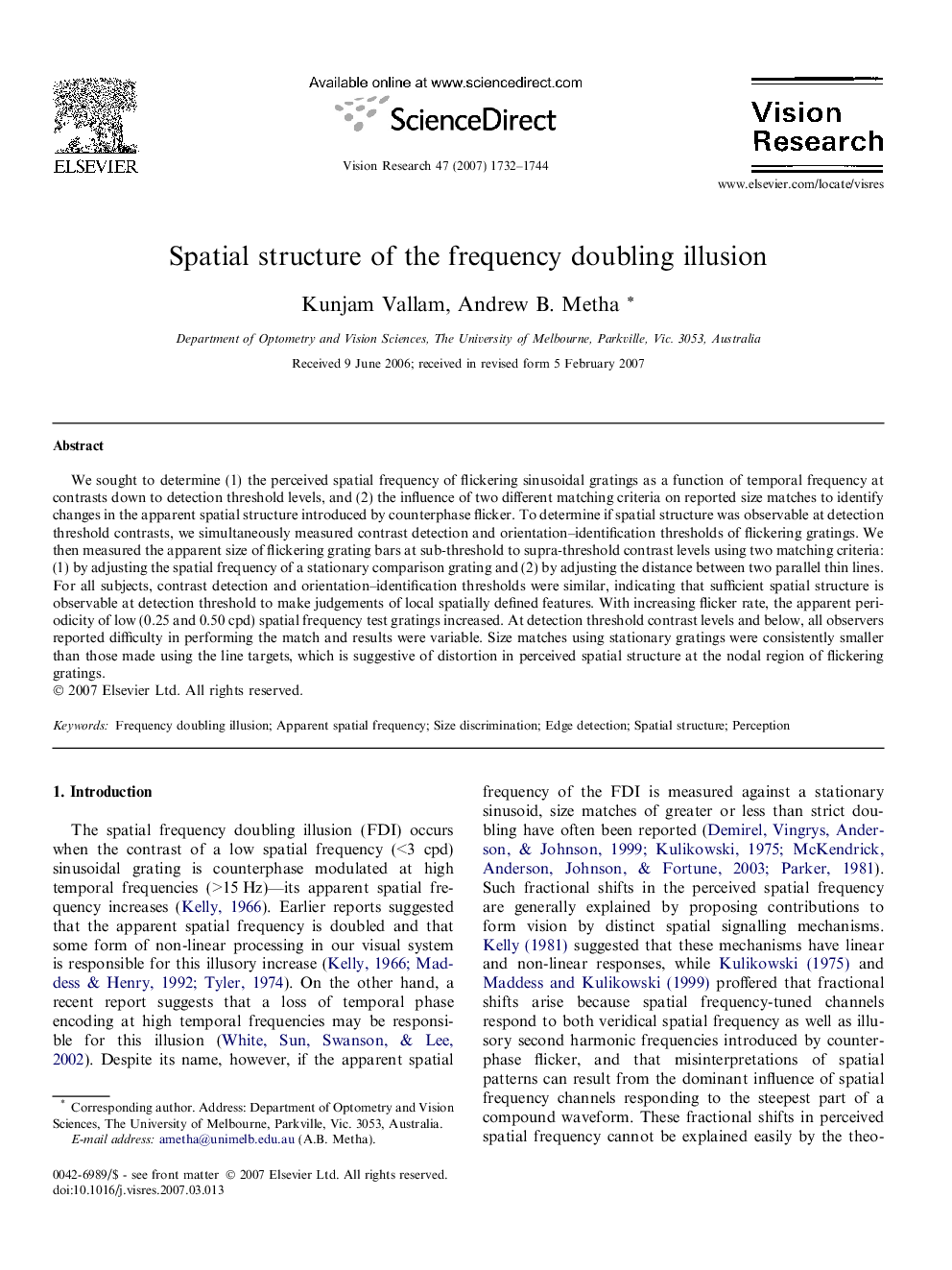 Spatial structure of the frequency doubling illusion