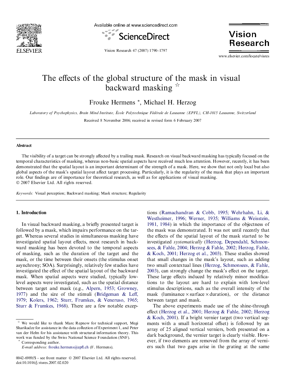 The effects of the global structure of the mask in visual backward masking 