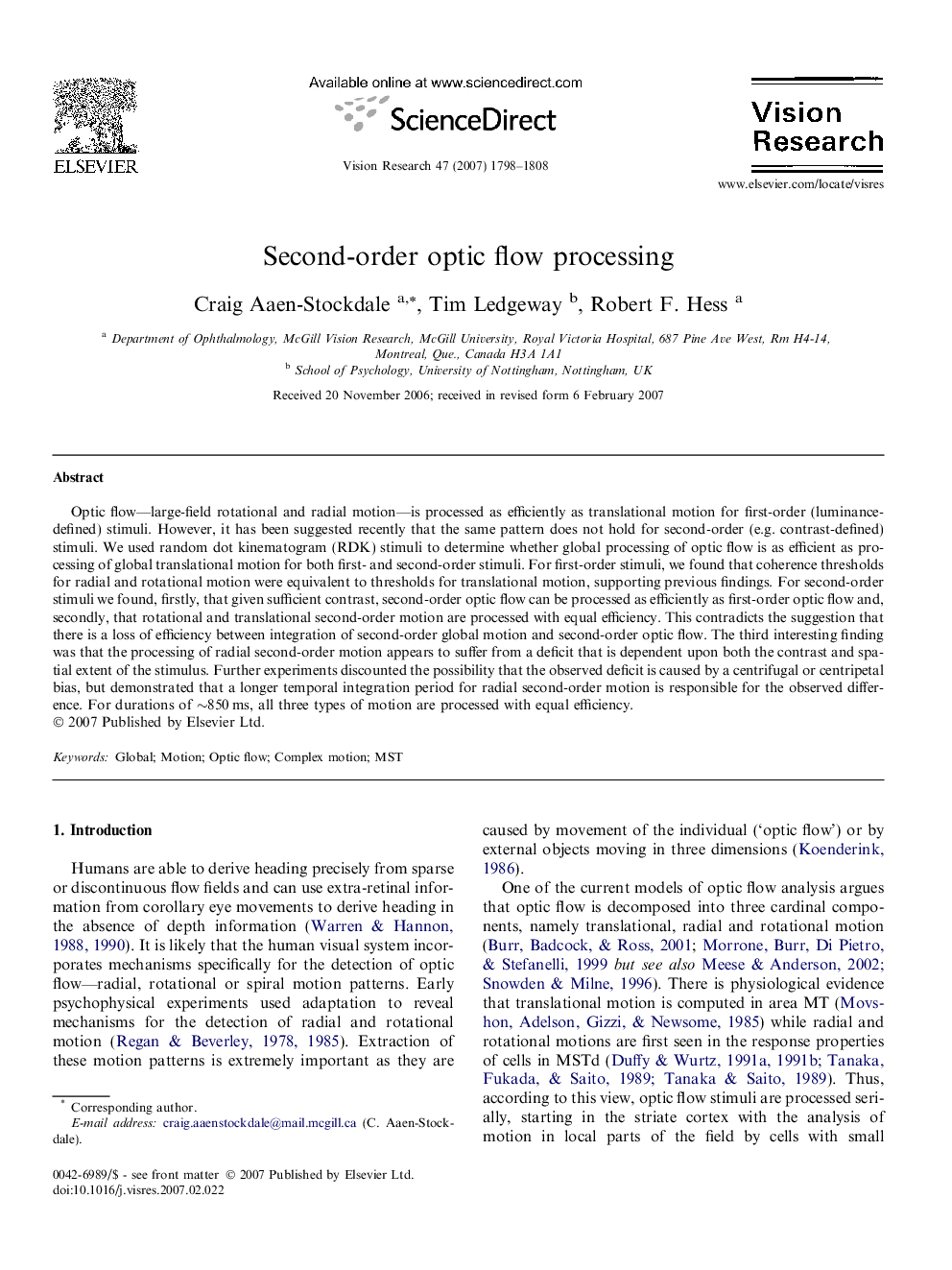 Second-order optic flow processing