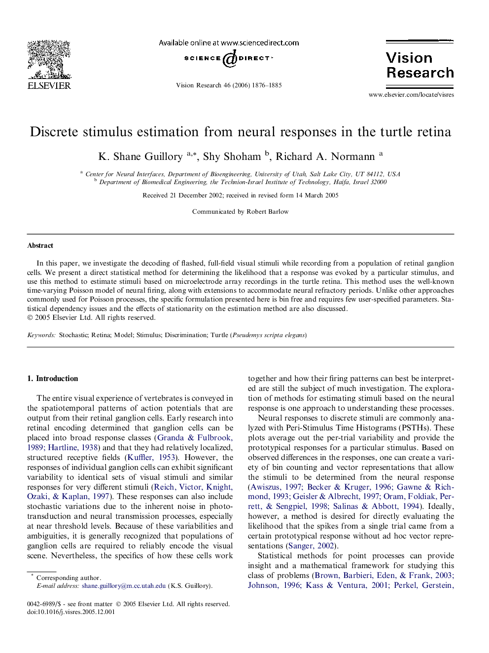 Discrete stimulus estimation from neural responses in the turtle retina