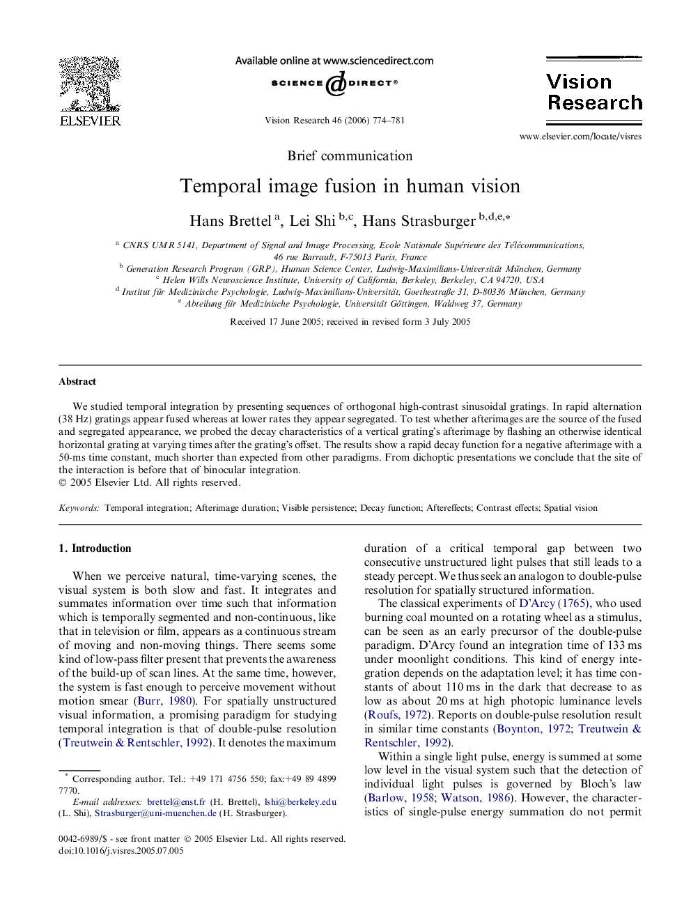 Temporal image fusion in human vision