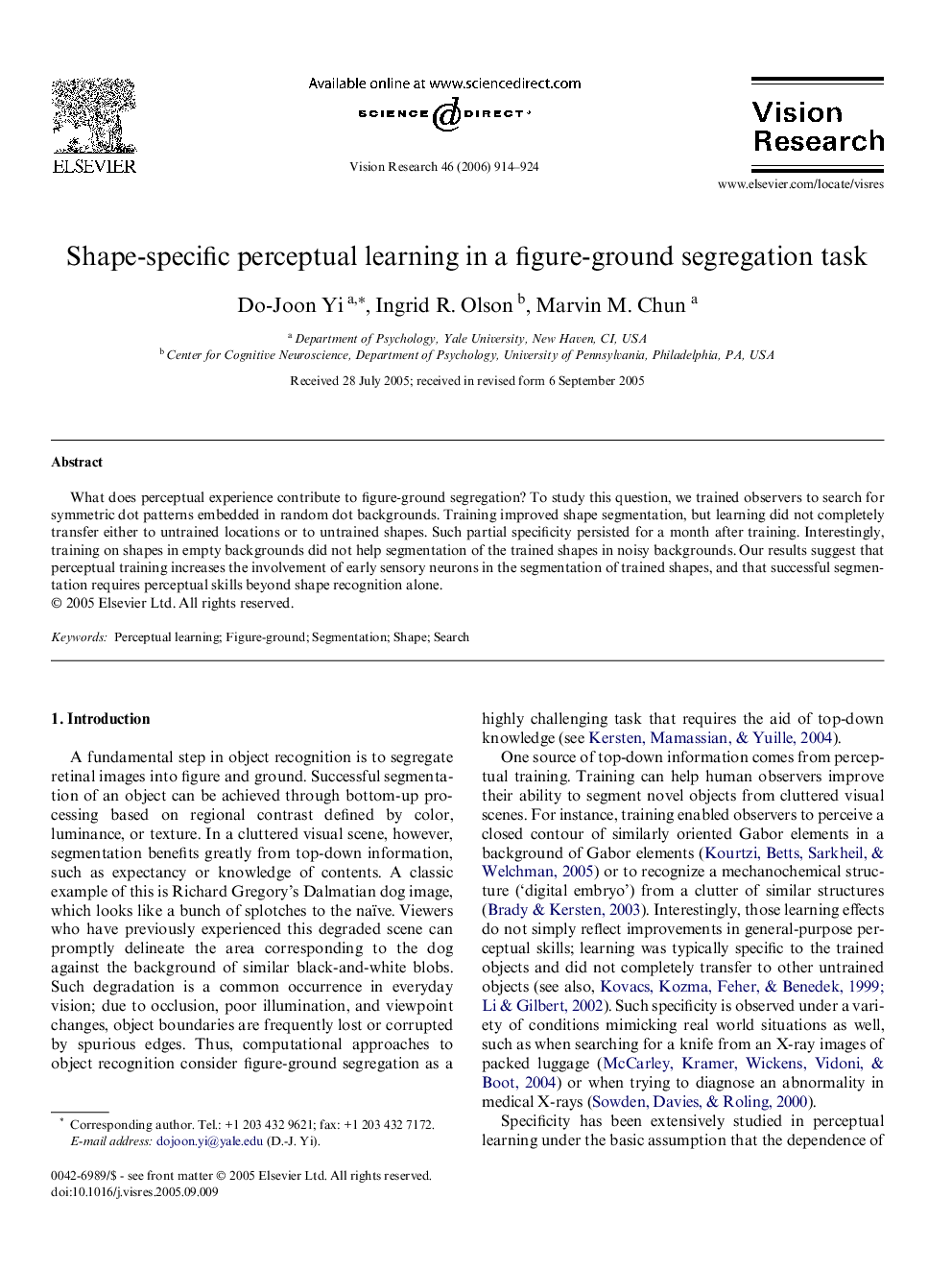 Shape-specific perceptual learning in a figure-ground segregation task