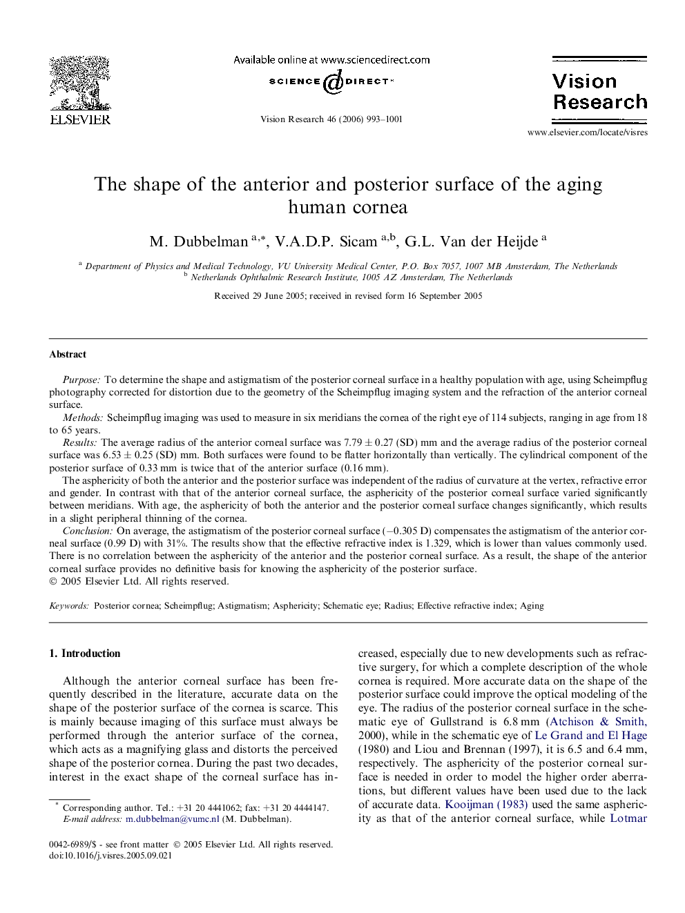 The shape of the anterior and posterior surface of the aging human cornea