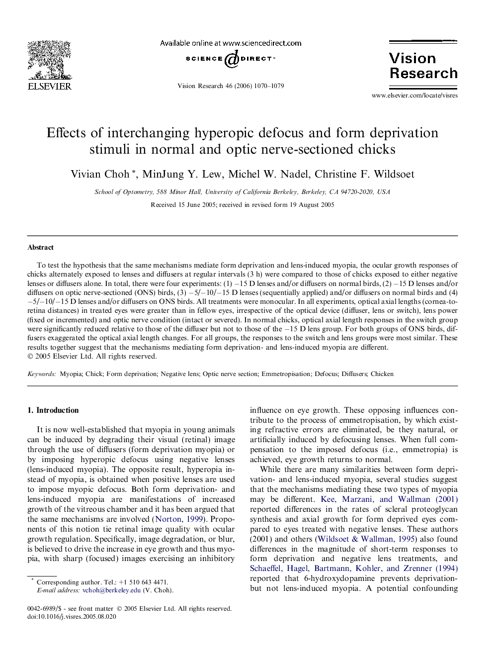 Effects of interchanging hyperopic defocus and form deprivation stimuli in normal and optic nerve-sectioned chicks