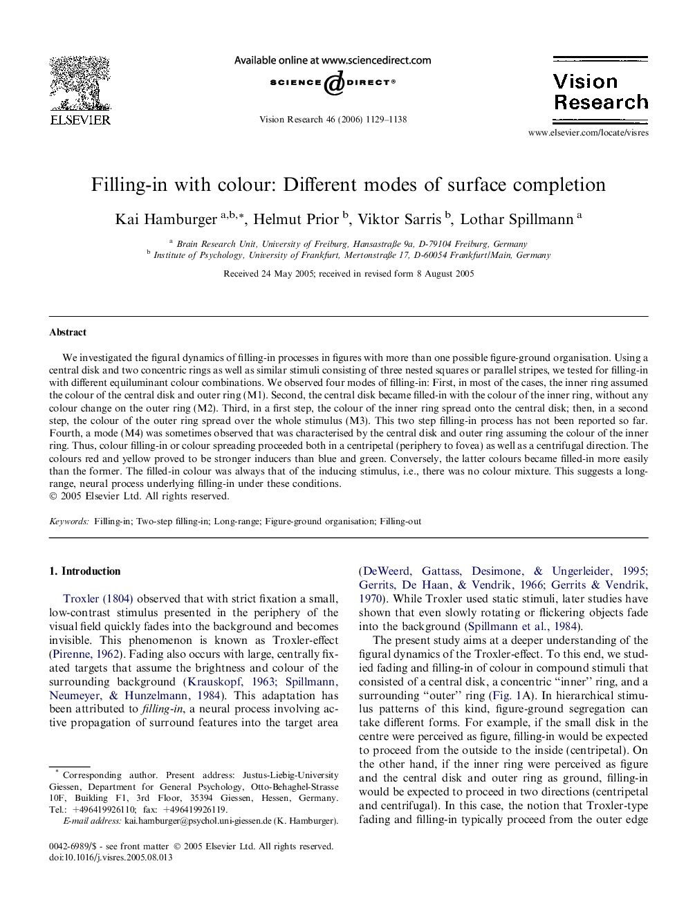 Filling-in with colour: Different modes of surface completion