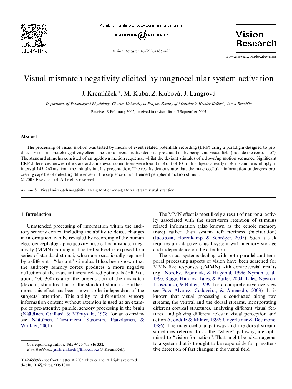 Visual mismatch negativity elicited by magnocellular system activation