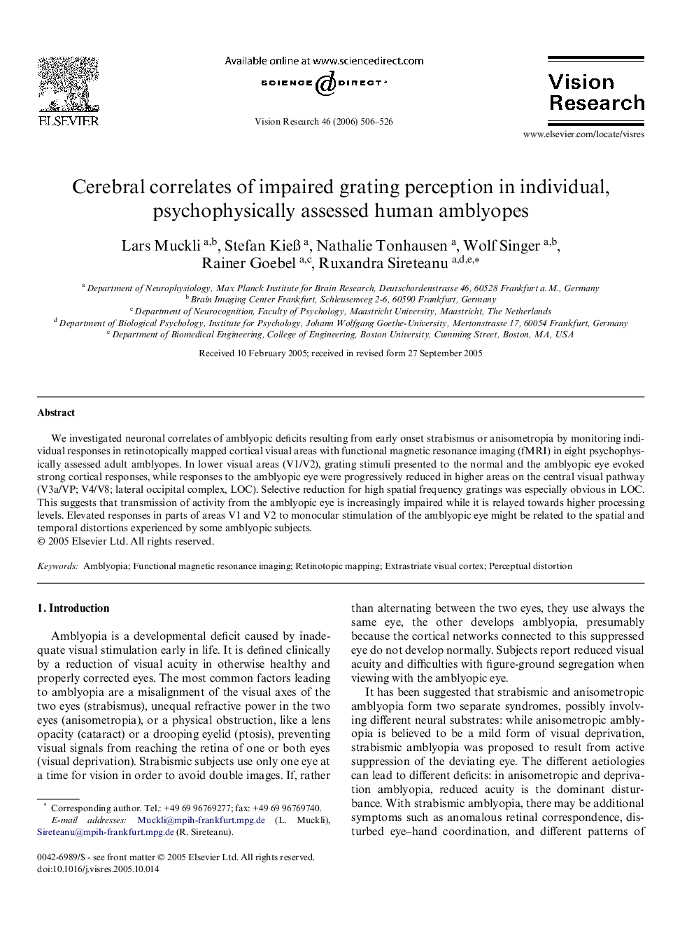 Cerebral correlates of impaired grating perception in individual, psychophysically assessed human amblyopes