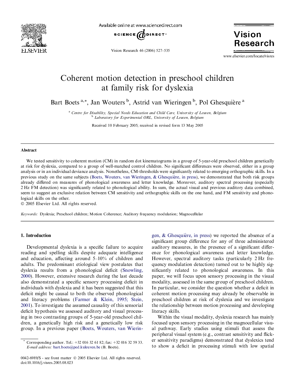 Coherent motion detection in preschool children at family risk for dyslexia