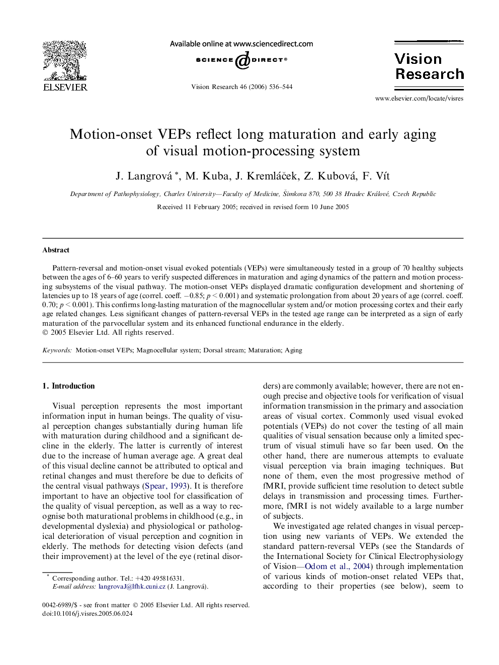 Motion-onset VEPs reflect long maturation and early aging of visual motion-processing system