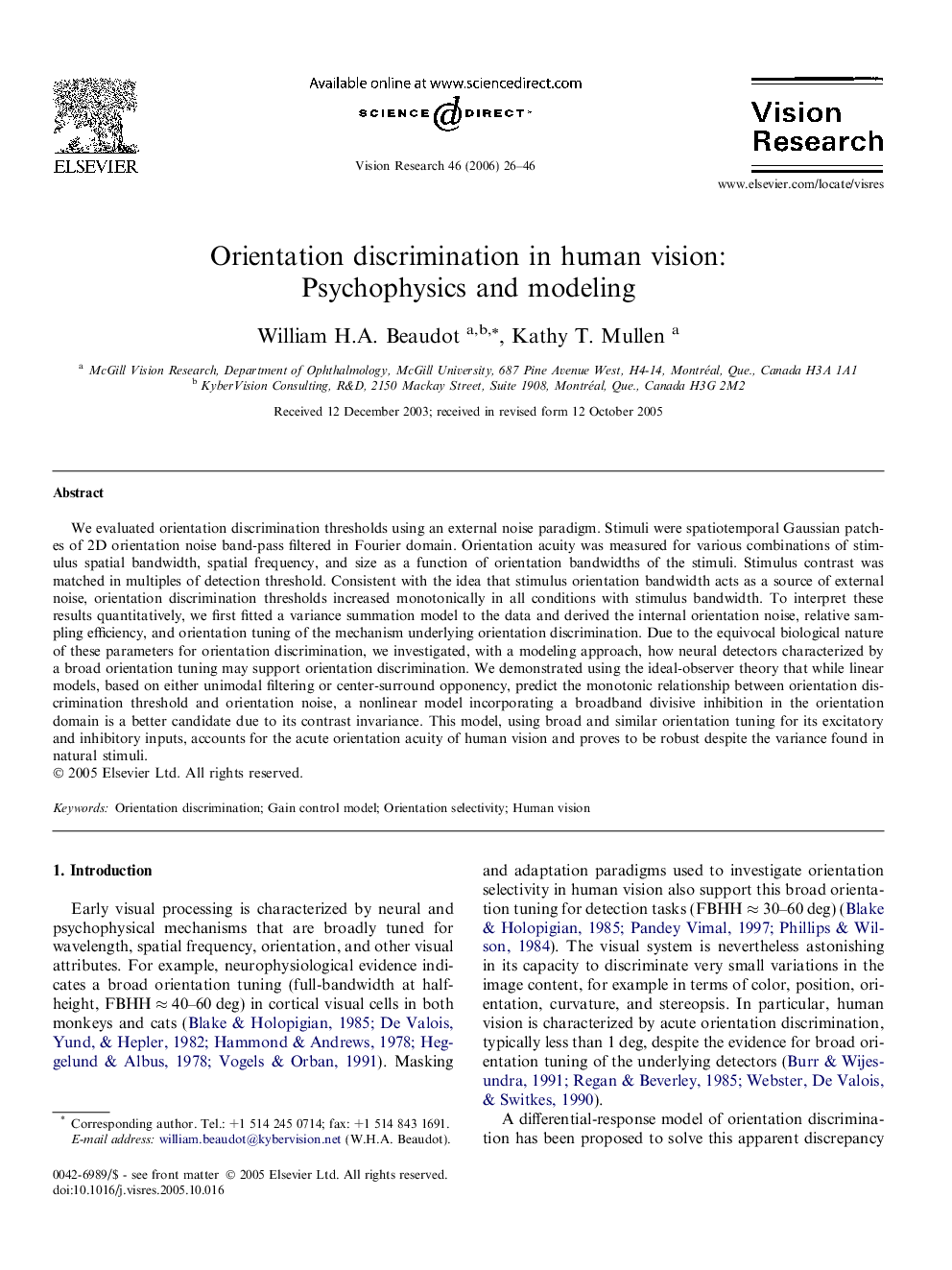 Orientation discrimination in human vision: Psychophysics and modeling