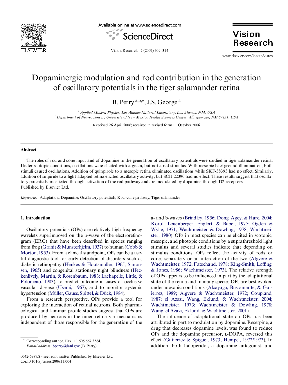 Dopaminergic modulation and rod contribution in the generation of oscillatory potentials in the tiger salamander retina