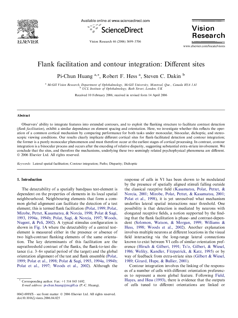 Flank facilitation and contour integration: Different sites