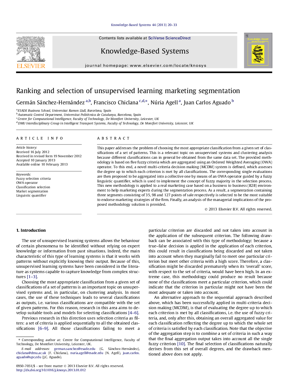 Ranking and selection of unsupervised learning marketing segmentation