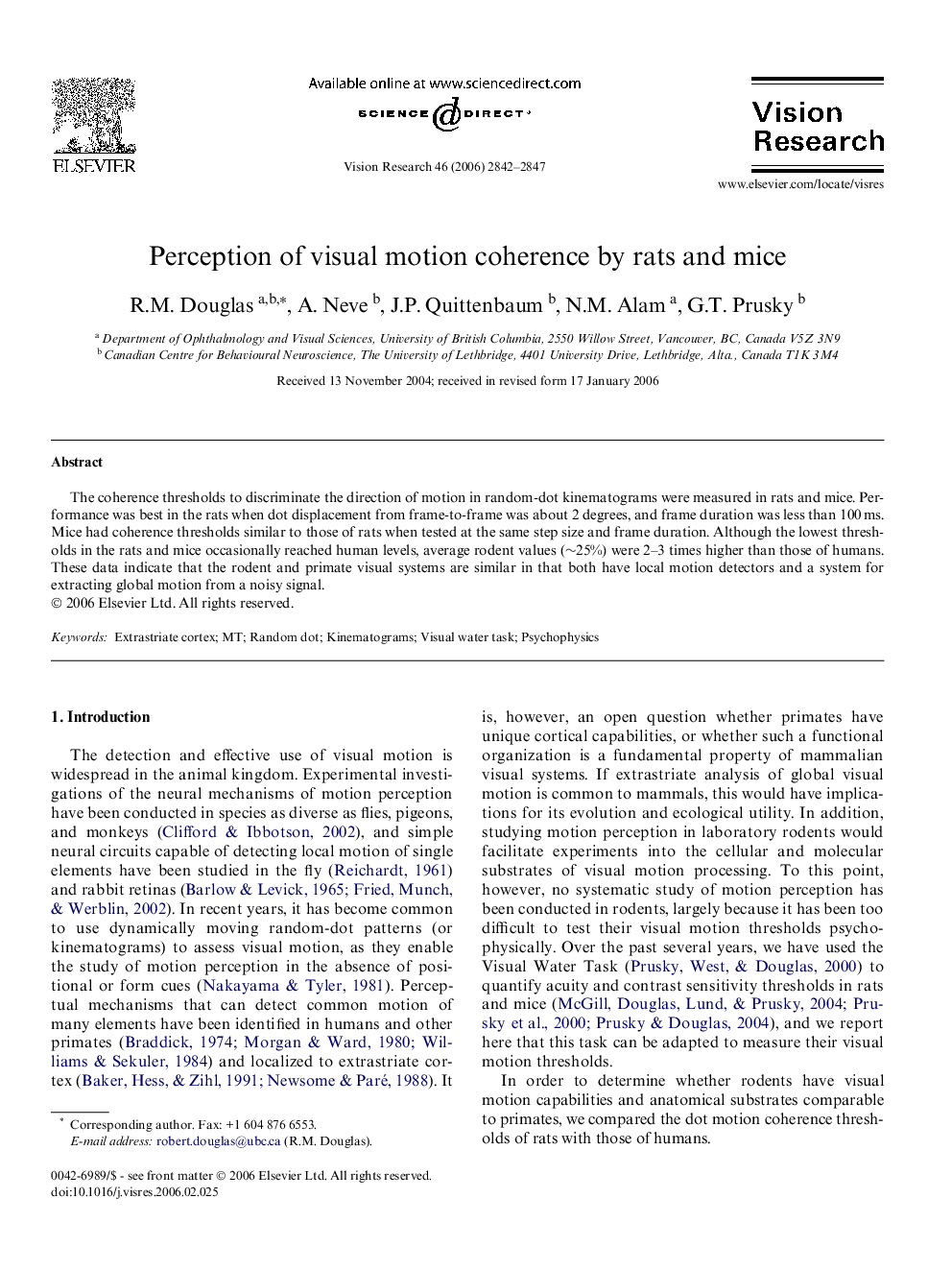 Perception of visual motion coherence by rats and mice