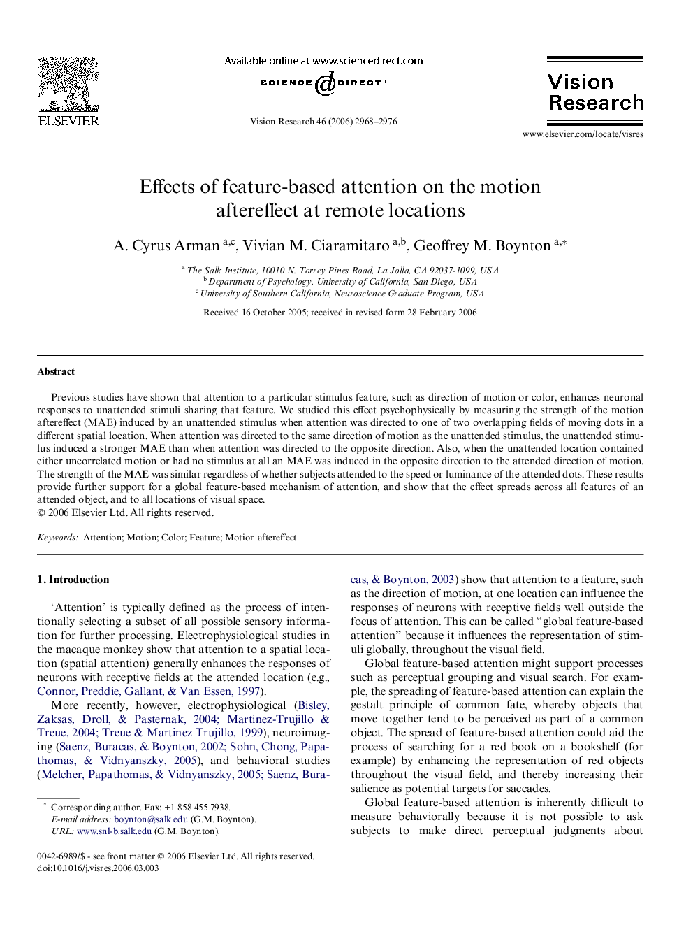 Effects of feature-based attention on the motion aftereffect at remote locations