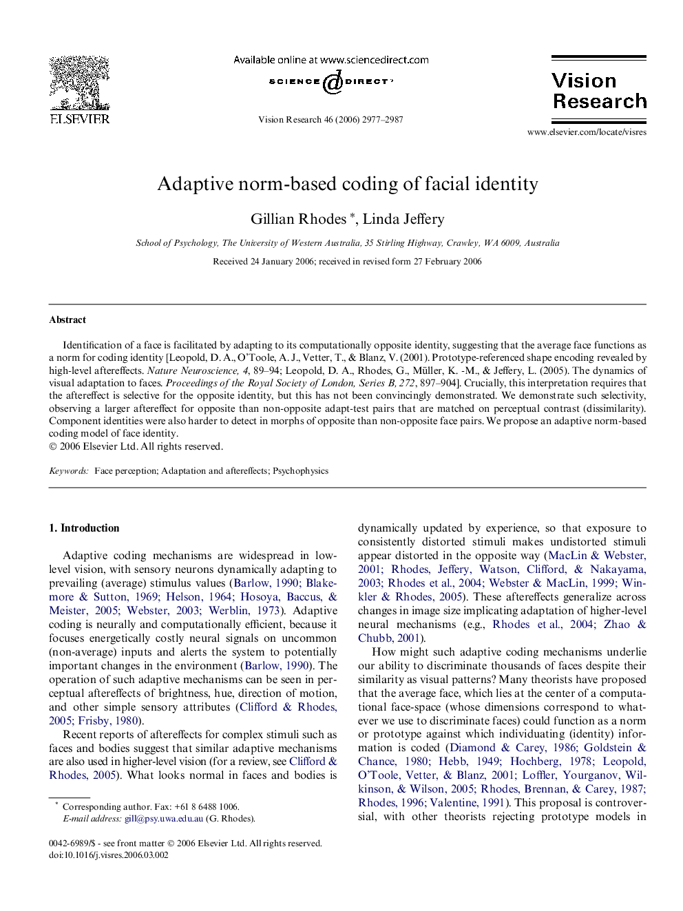 Adaptive norm-based coding of facial identity