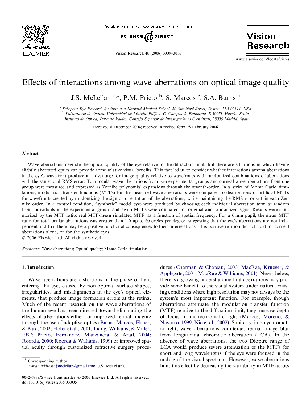 Effects of interactions among wave aberrations on optical image quality