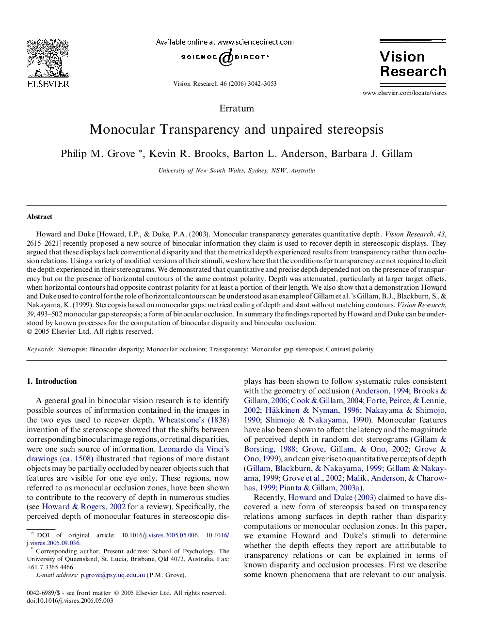 Monocular Transparency and unpaired stereopsis