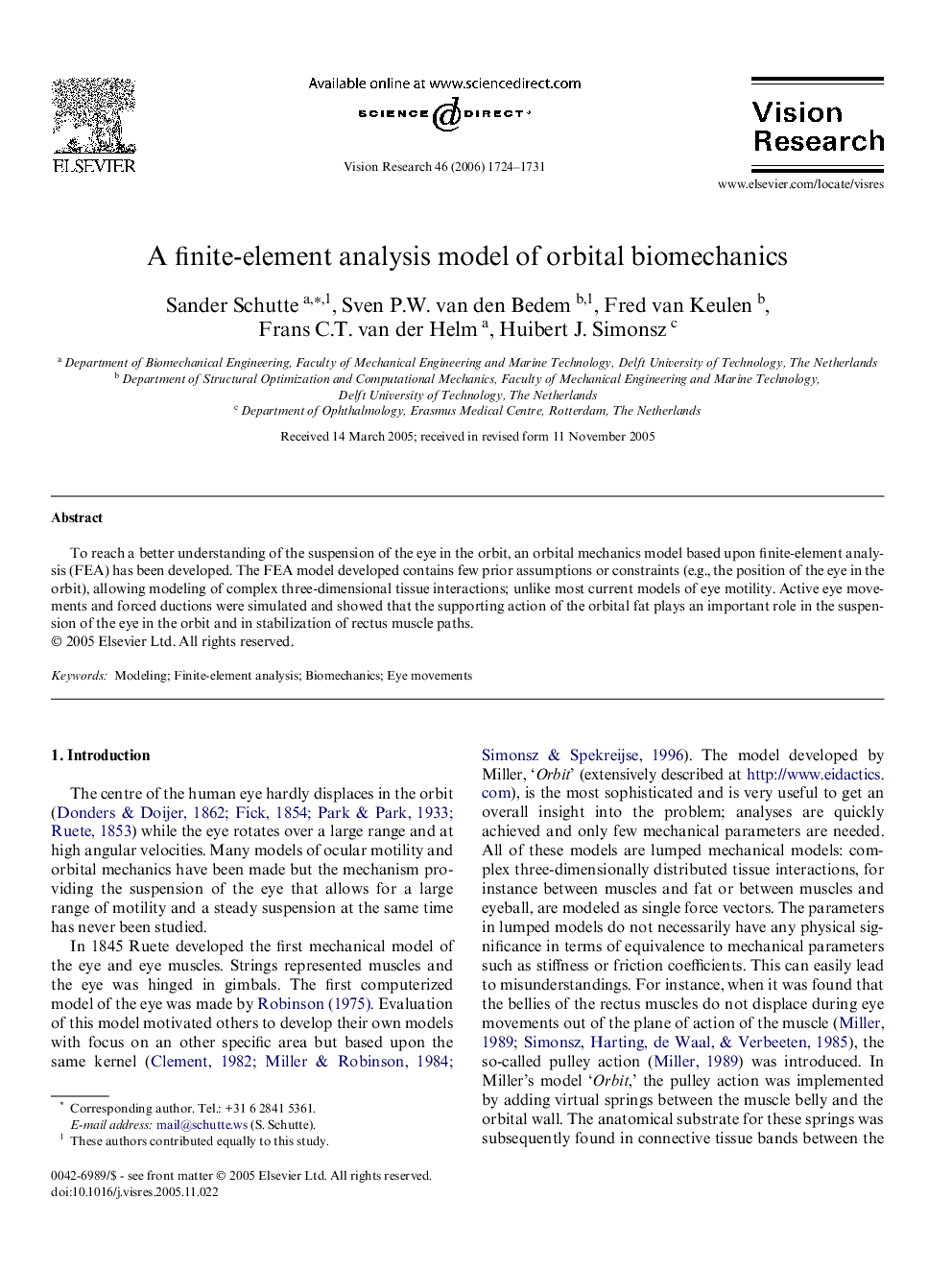 A finite-element analysis model of orbital biomechanics