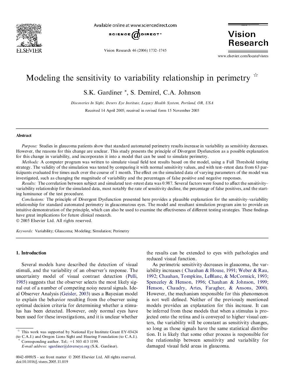 Modeling the sensitivity to variability relationship in perimetry 