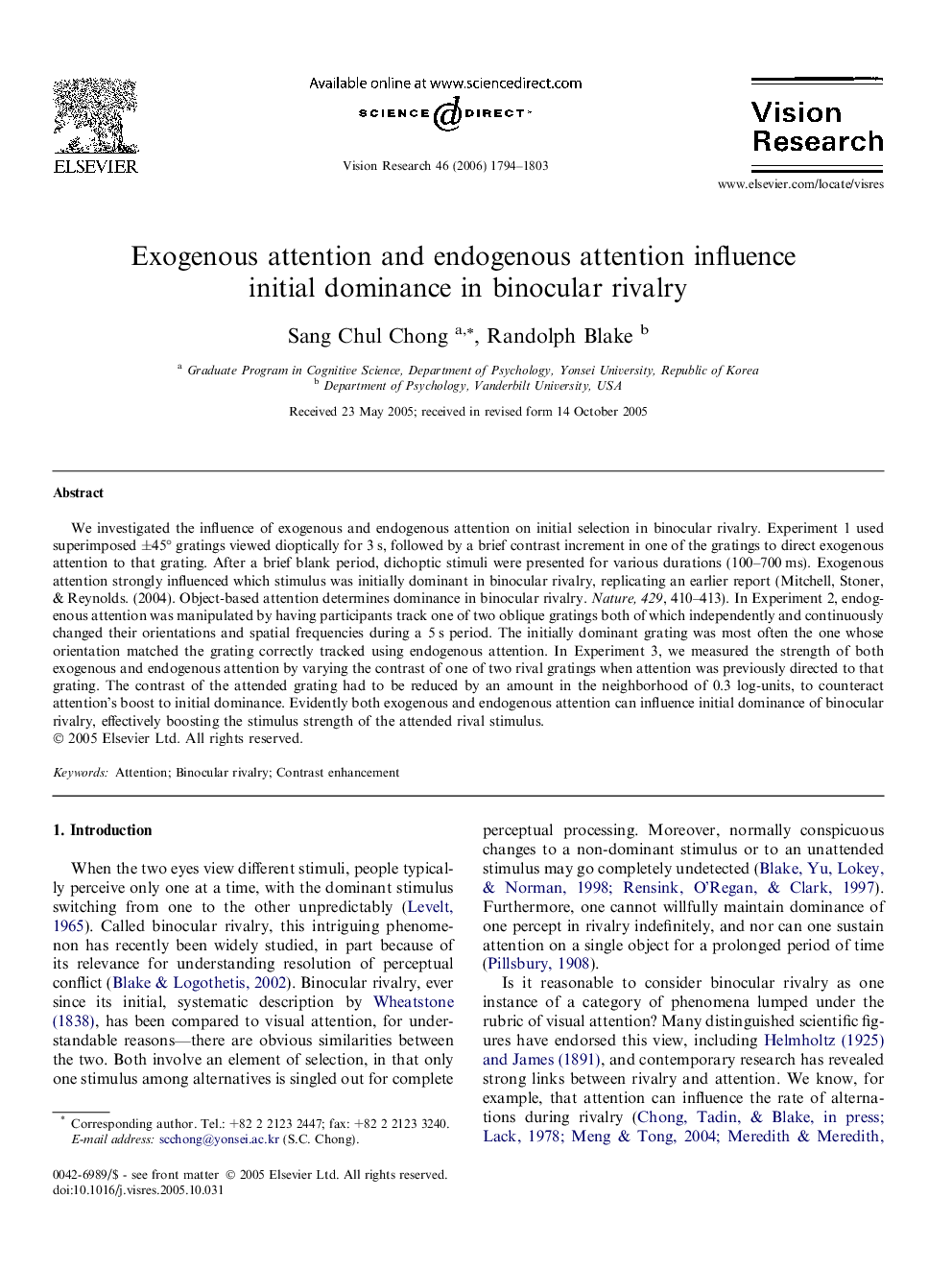 Exogenous attention and endogenous attention influence initial dominance in binocular rivalry