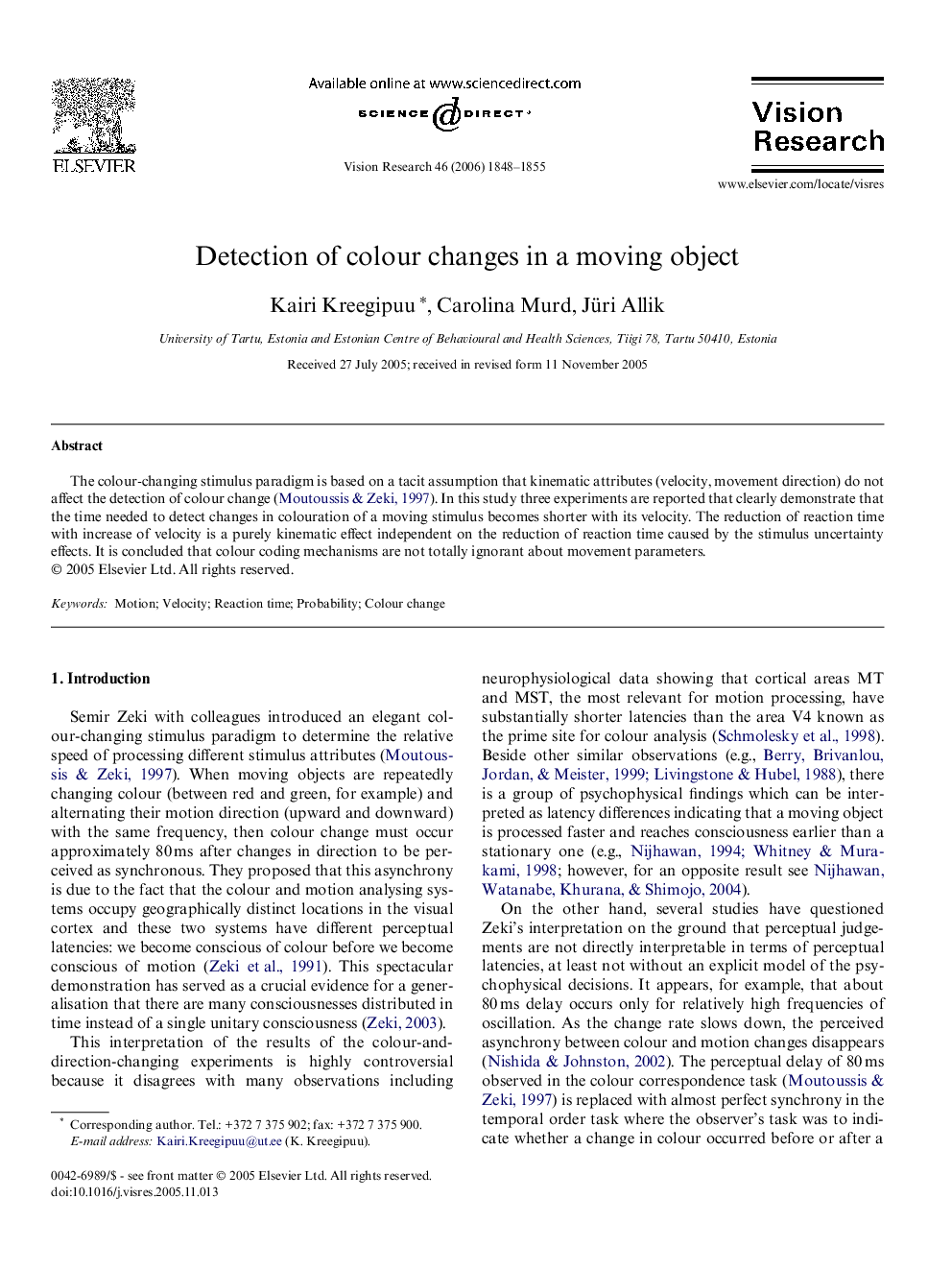 Detection of colour changes in a moving object