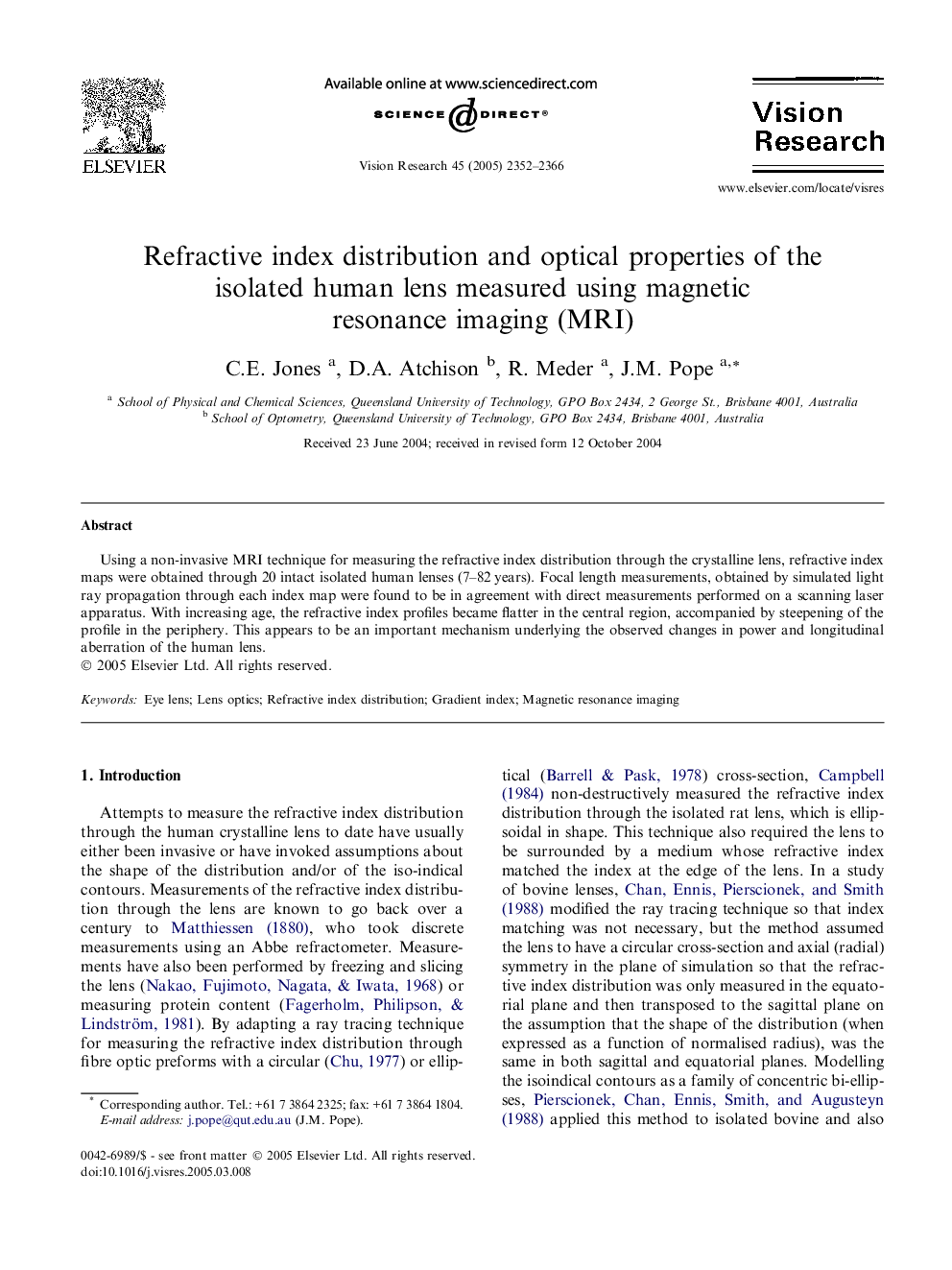 Refractive index distribution and optical properties of the isolated human lens measured using magnetic resonance imaging (MRI)