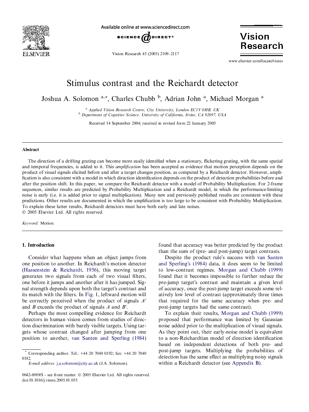 Stimulus contrast and the Reichardt detector