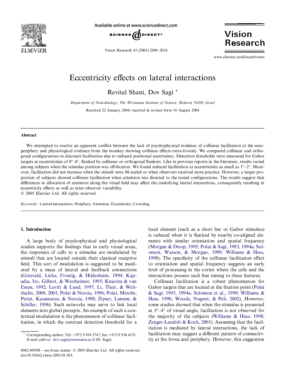 Eccentricity effects on lateral interactions