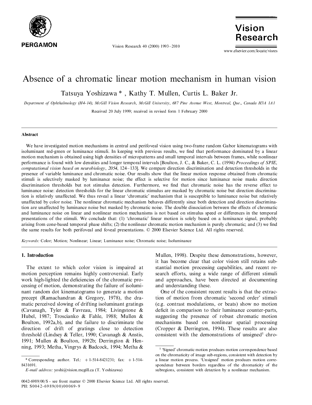 Absence of a chromatic linear motion mechanism in human vision