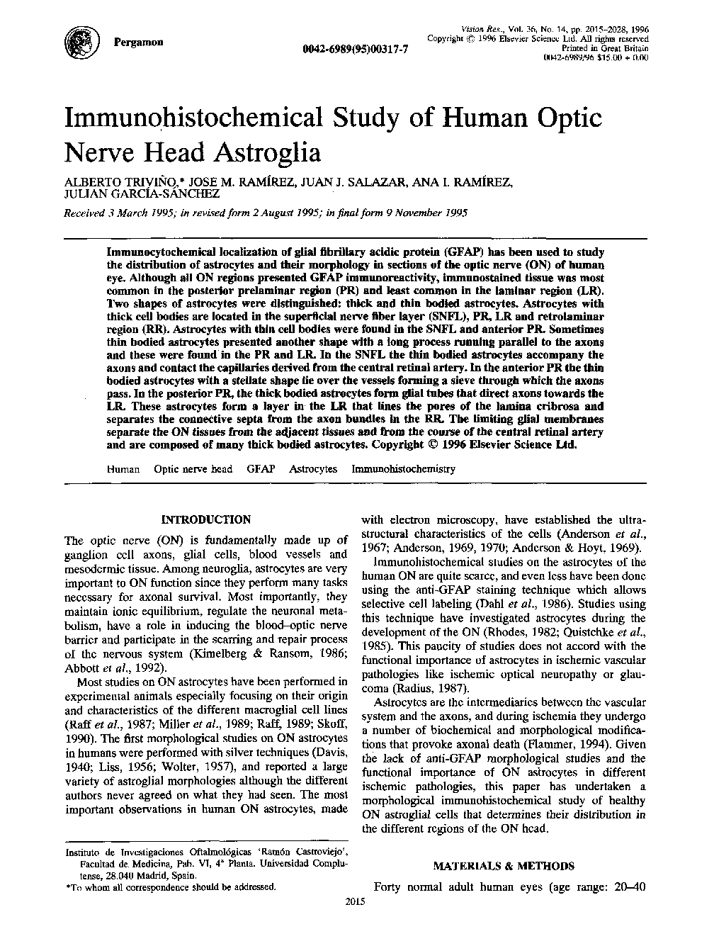 Immunohistochemical Study of Human Optic Nerve Head Astroglia