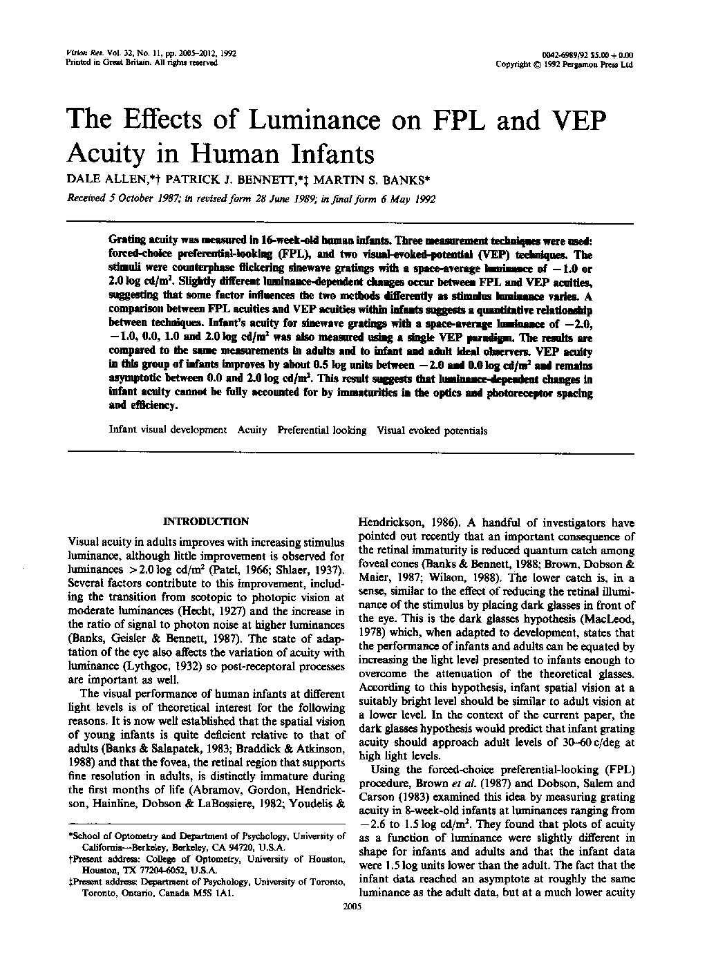 The effects of luminance on FPL and VEP acuity in human infants