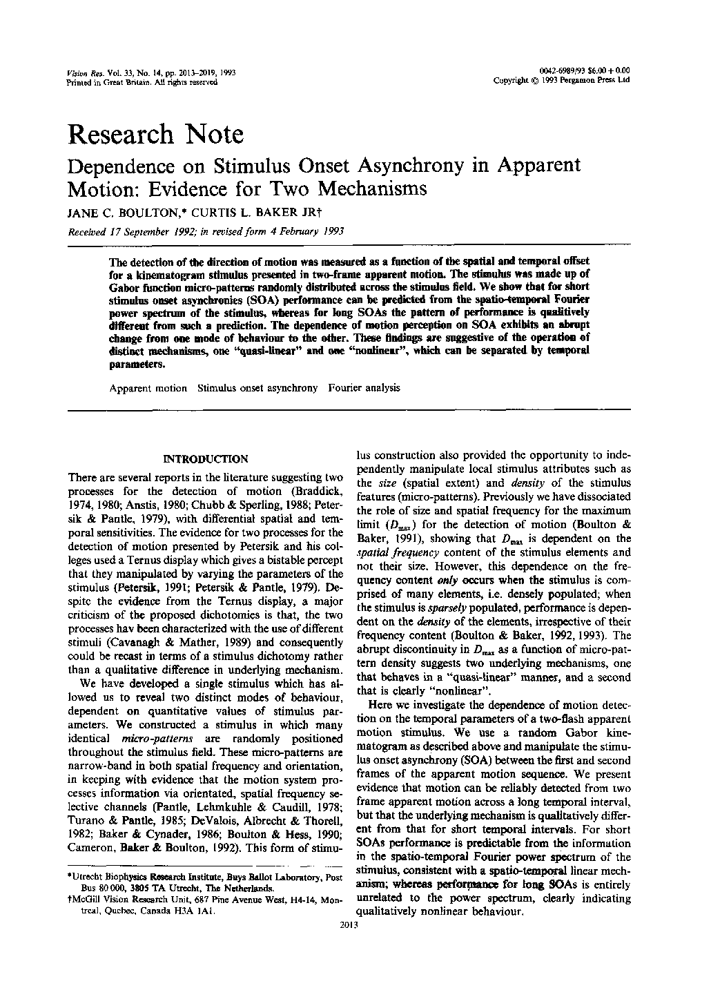 Dependence on stimulus onset asynchrony in apparent motion: Evidence for two mechanisms