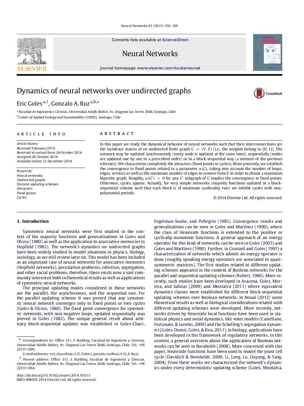 Dynamics of neural networks over undirected graphs