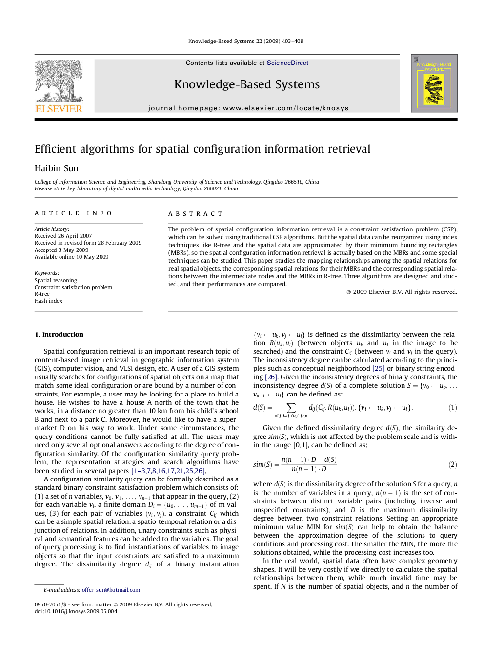 Efficient algorithms for spatial configuration information retrieval