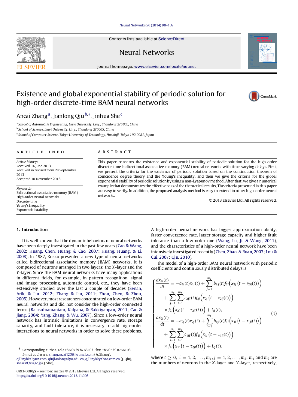 Existence and global exponential stability of periodic solution for high-order discrete-time BAM neural networks