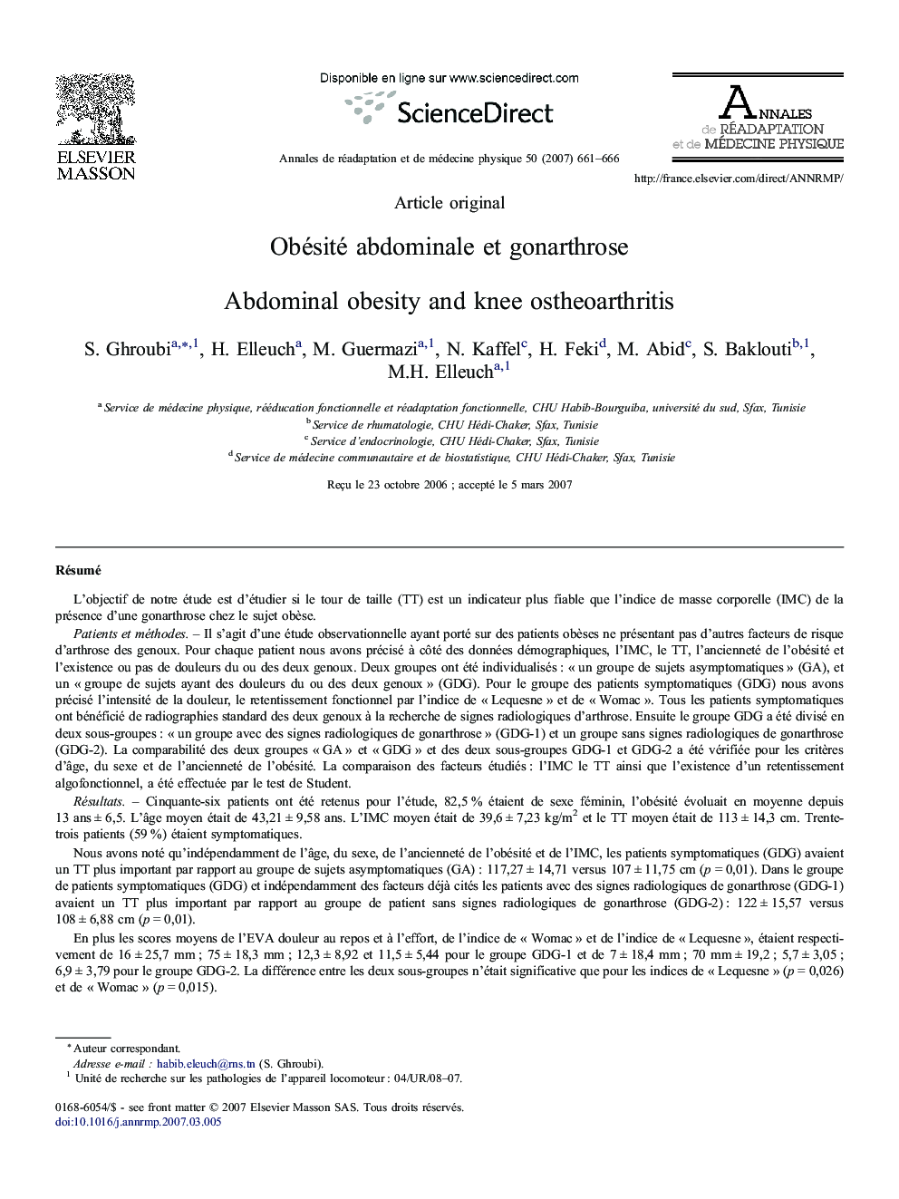 Obésité abdominale et gonarthrose